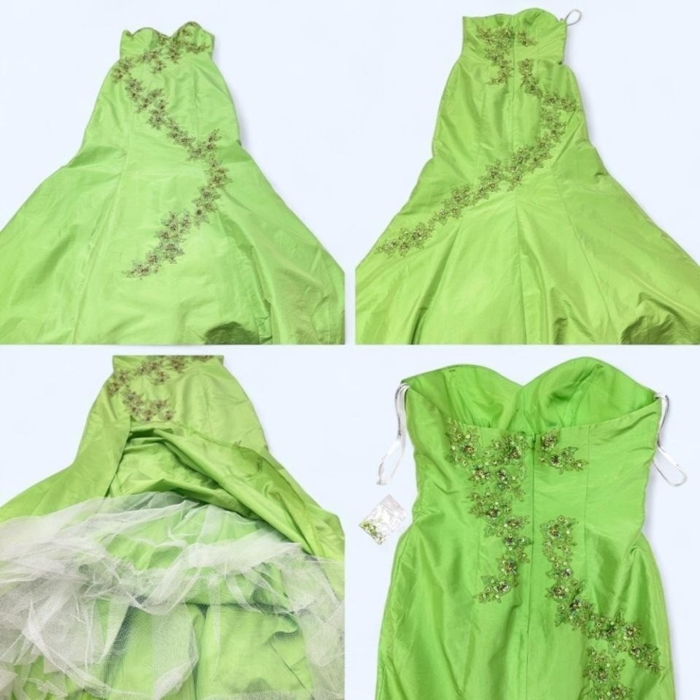 Chartreuse Beaded Fairycore Gown Y2K Princess Formal‎ Dress Womens 10 - Picture 6 of 8